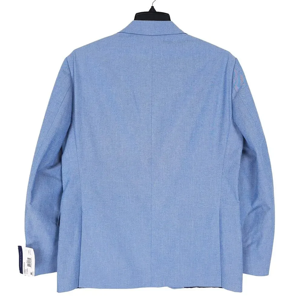 Tommy Hilfiger Mens Modern Fit Sport Coat 40S Blue Solid Stretch Cotton Chambray